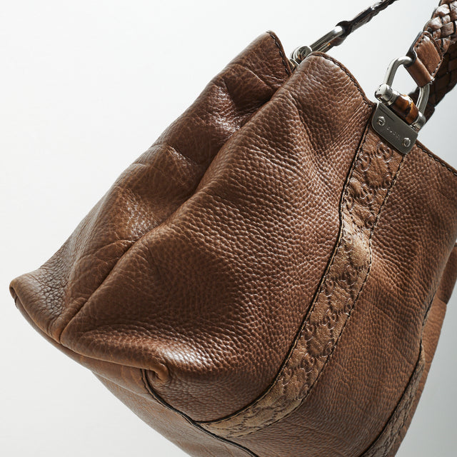 GUCCI LEATHER BAMBOO HAND BAG