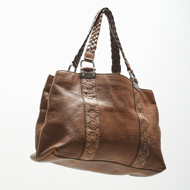 GUCCI LEATHER BAMBOO HAND BAG