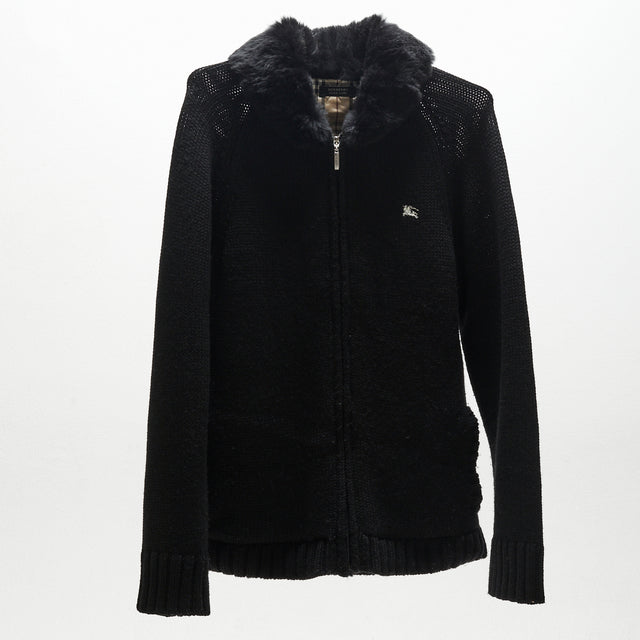 BURBERRY BLACK LABEL KNIT FUR ZIP JACKET