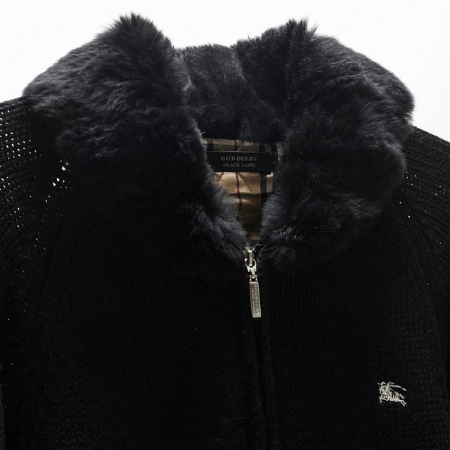 BURBERRY BLACK LABEL KNIT FUR ZIP JACKET