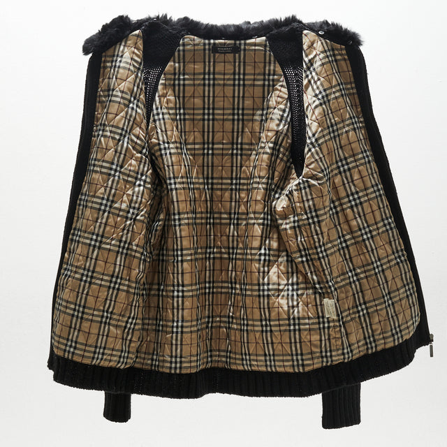 BURBERRY BLACK LABEL KNIT FUR ZIP JACKET
