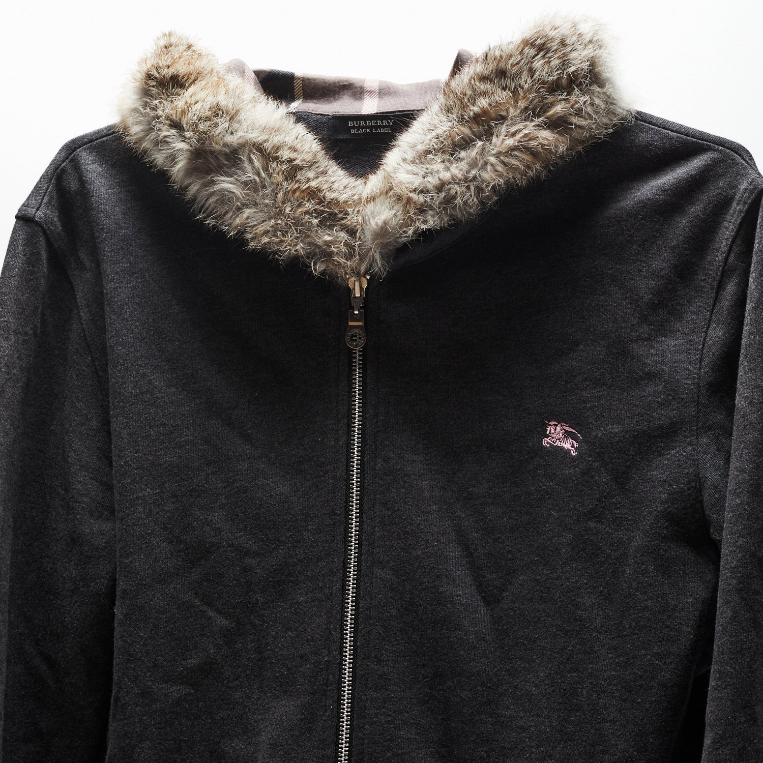 トップス BURBERRY BLACK LABEL Fur Zip Hoodie L BURBERRY BLACK LABEL FUR ZIP HOODIE – fabricsforsale