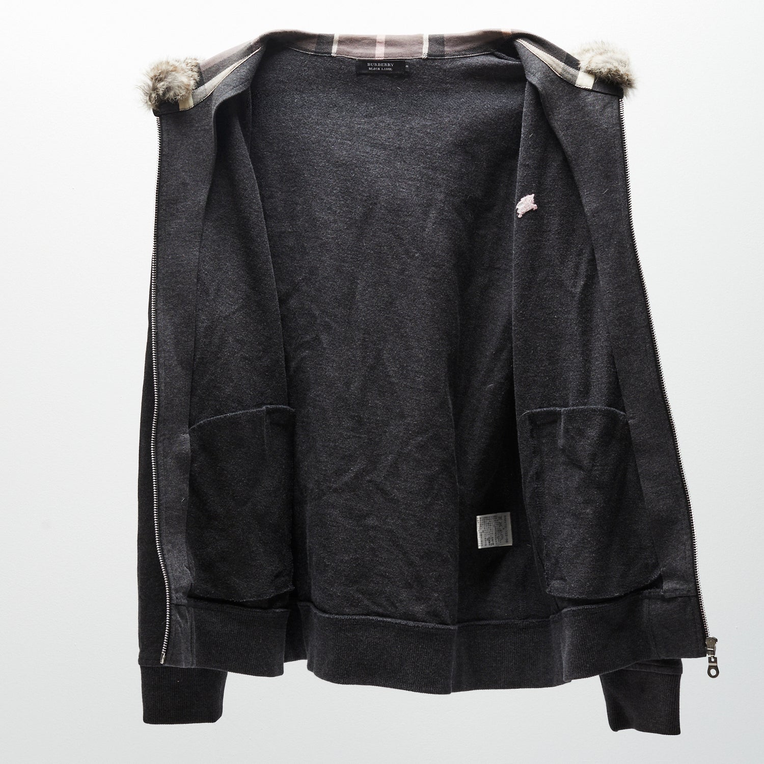 トップス BURBERRY BLACK LABEL Fur Zip Hoodie L BURBERRY BLACK LABEL FUR ZIP HOODIE – fabricsforsale
